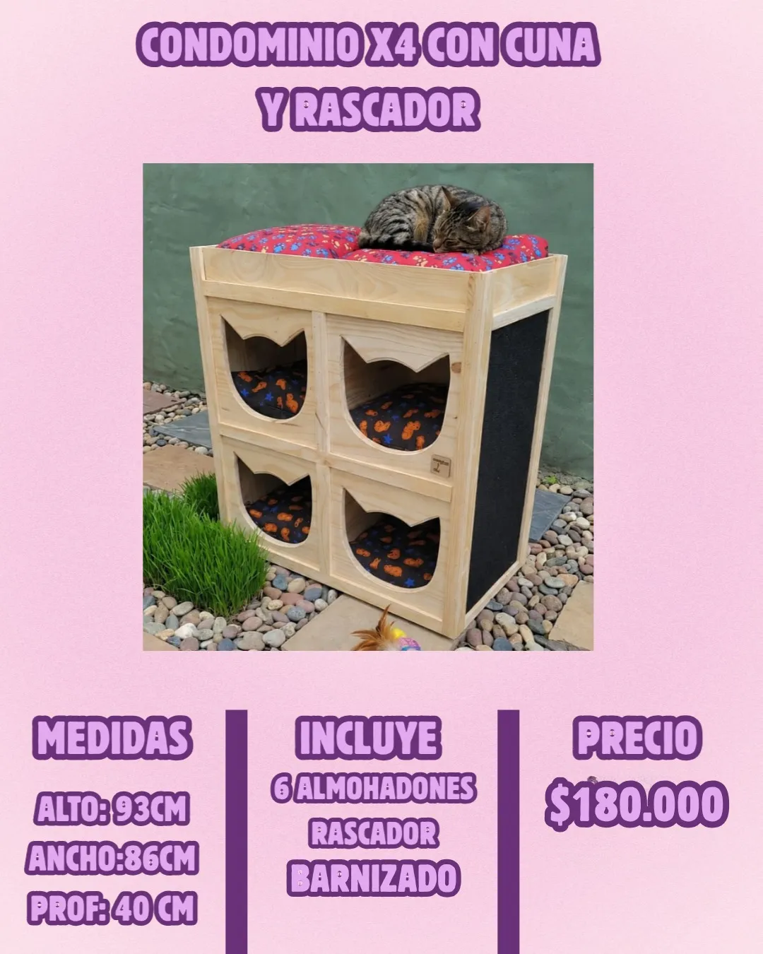 Condominio x4 con Cuna y Rascador para gatos – El Shopping de los Bigotes